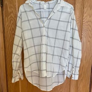 White/gray plaid button down shirt
